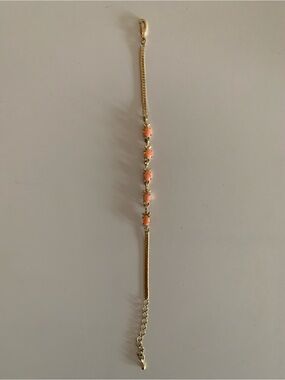 Gold Bracelet with Coral Pink Stone Accents